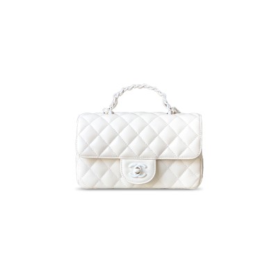 CHANEL MINI LAMBSKIN QUILTED COCO POP TOP HANDLE FLAP WHITE 3695245 (20*12.5*6cm)